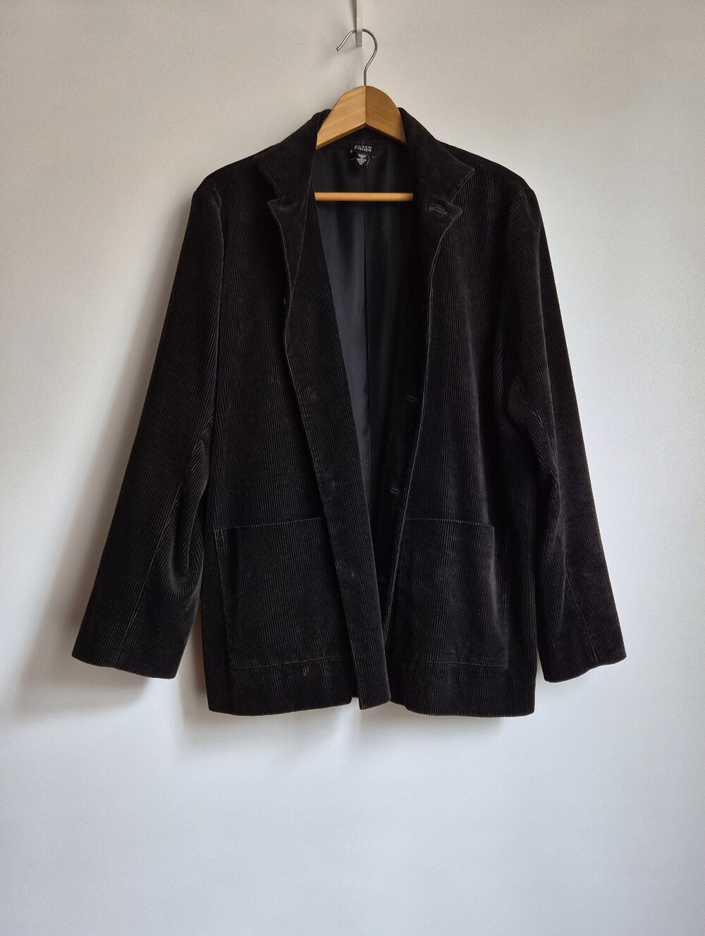 Eileen Fisher Black Corduroy Blazer Shirt Jacket Medium Minimalist Lagenlook
